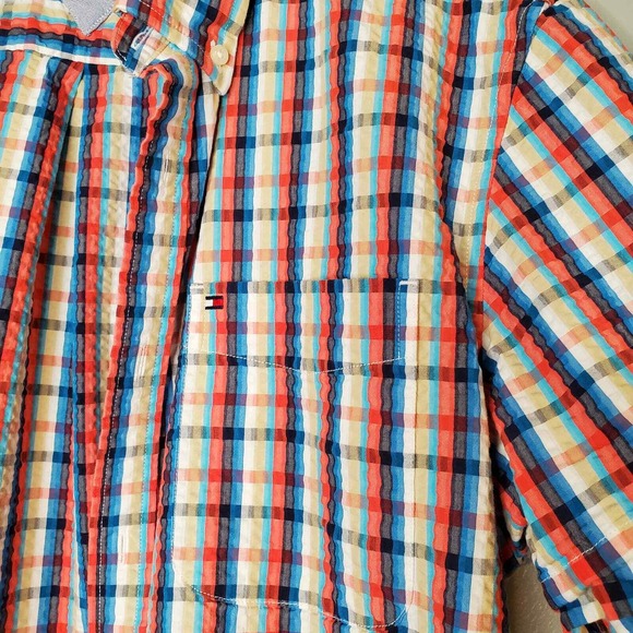 Tommy Hilfiger Shirt Men's Size L Multicolor Plaid s/s Seersucker Coastal Preppy - Picture 5 of 9